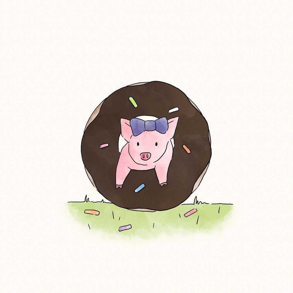 Piggy jumping through a doughnut