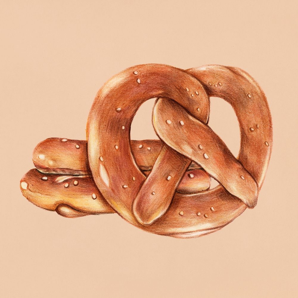Freshly baked pretzels hand-drawn illustration