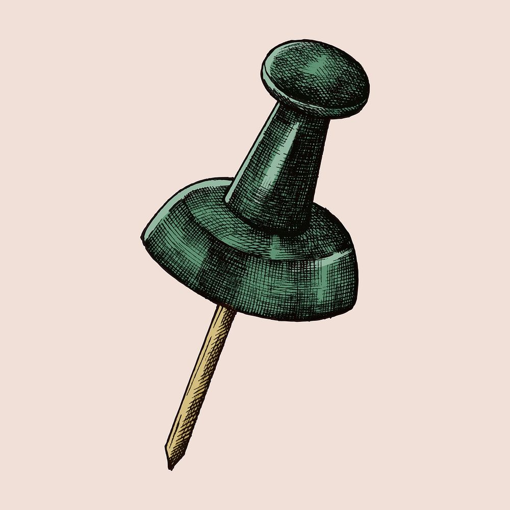 Hand drawn green pushpin illustration