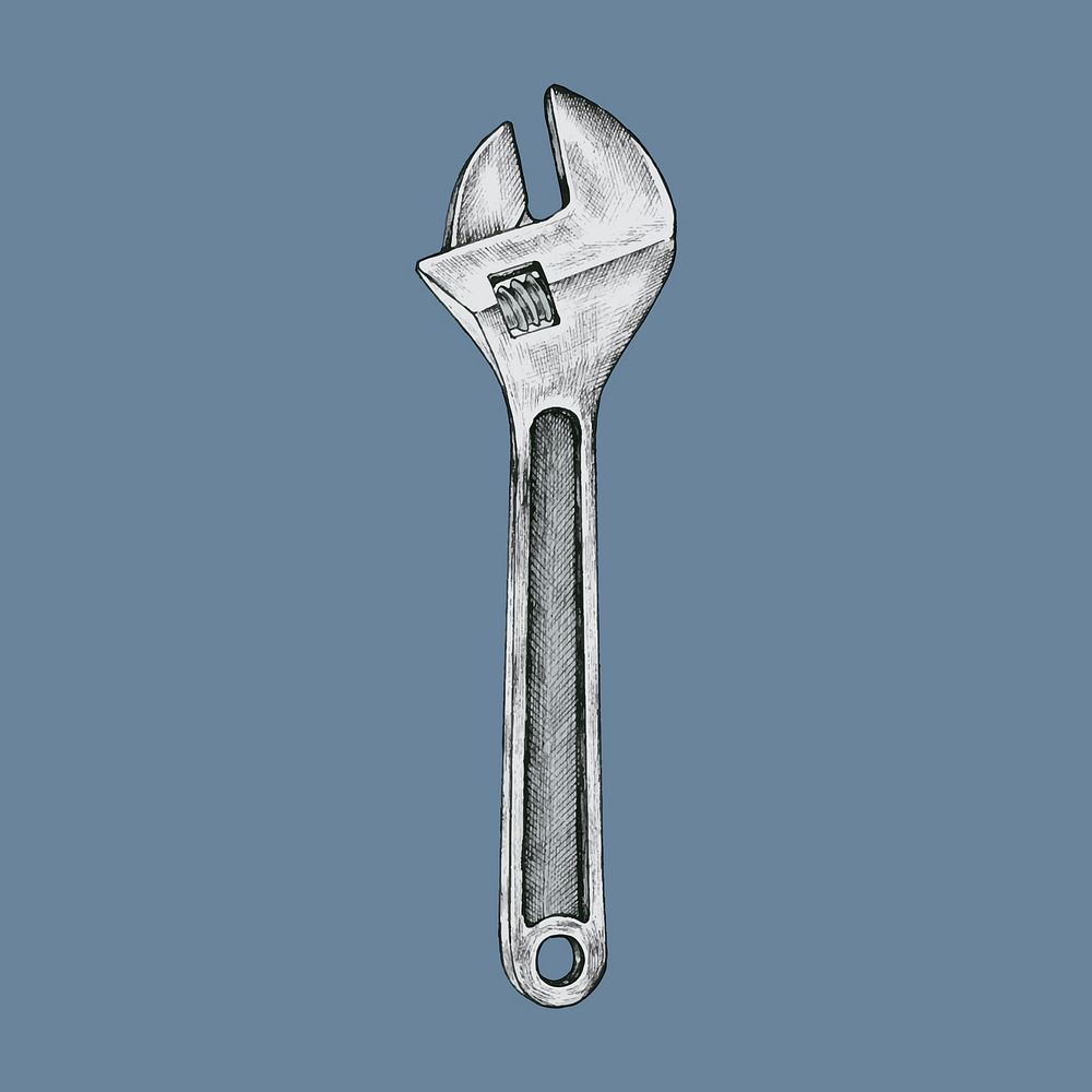 Hand-drawn adjustable wrench illustration
