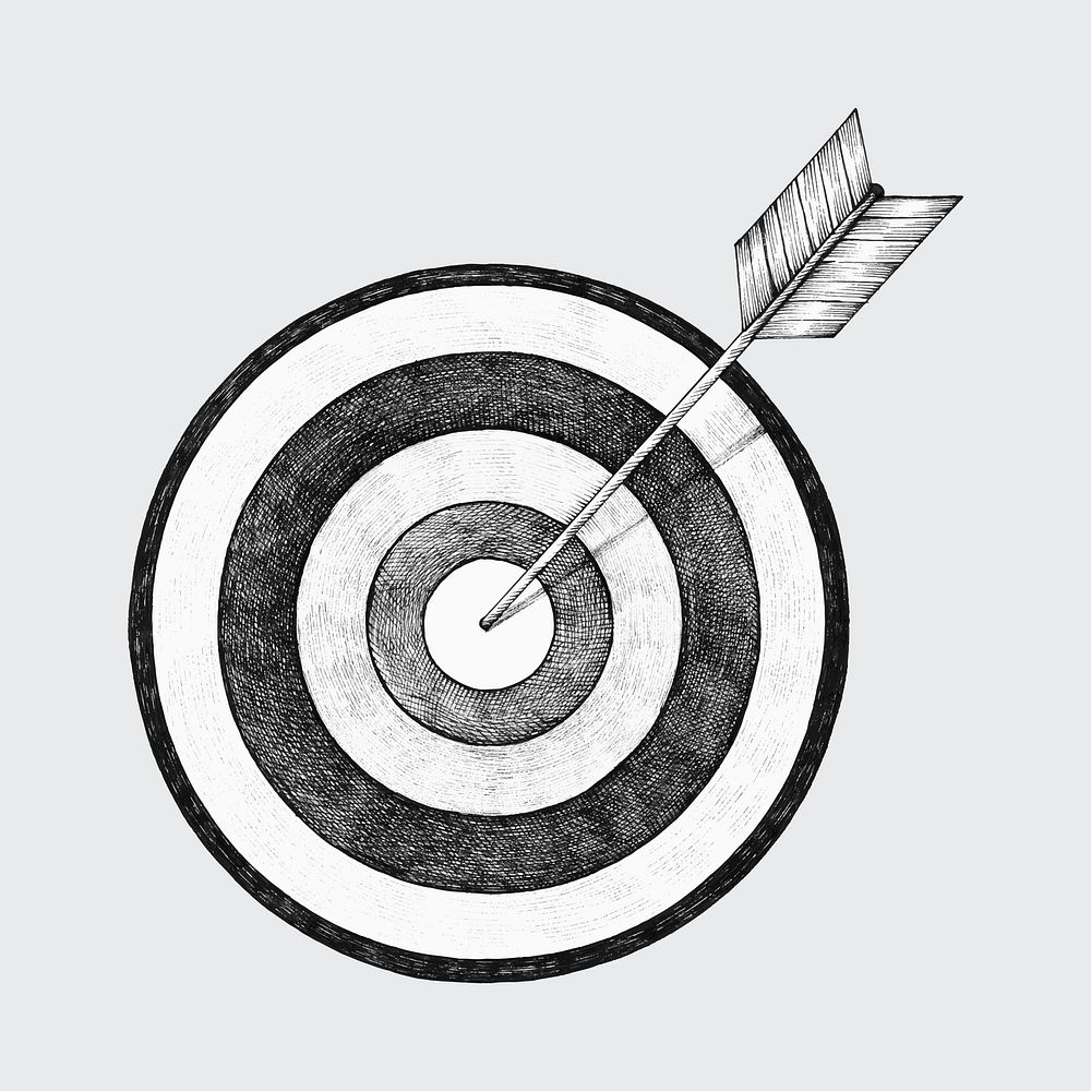 Hand-drawn dartboard and arrow illustration