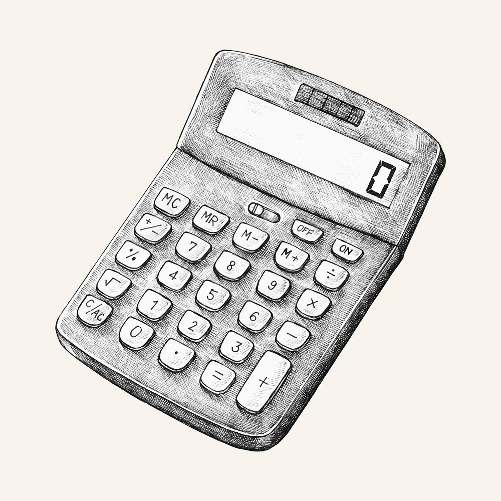 Hand-drawn digital calculator illustration