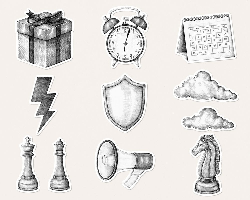 Black and white psd business icon cartoon collection
