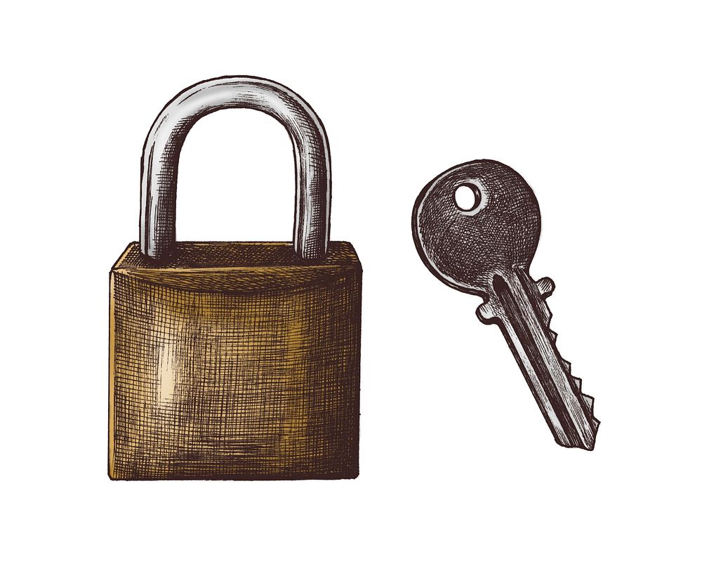 Hand-drawn lock and key illustration