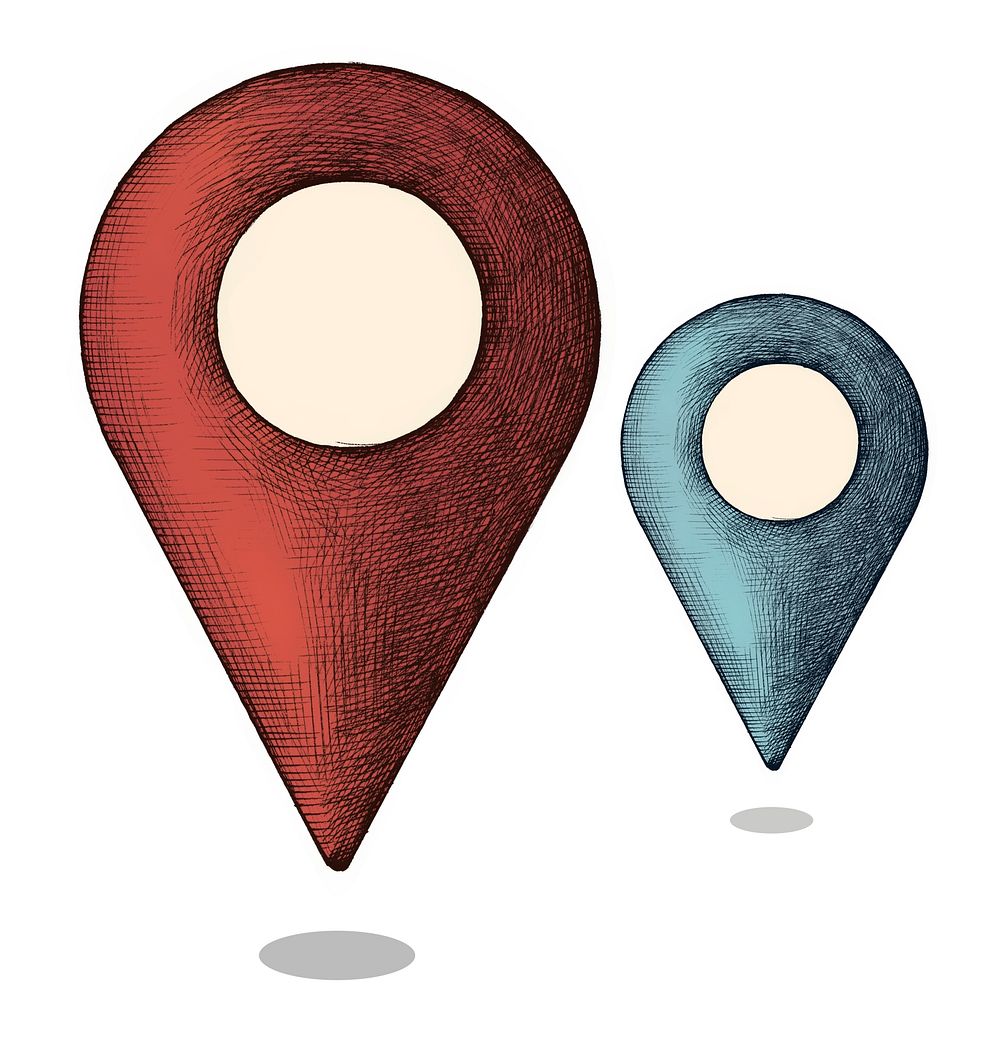 Hand-drawn red and blue location illustration