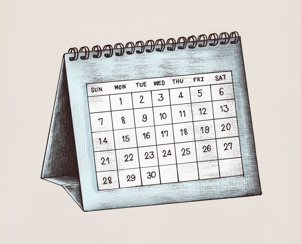 Hand-drawn blue desk calendar illustration