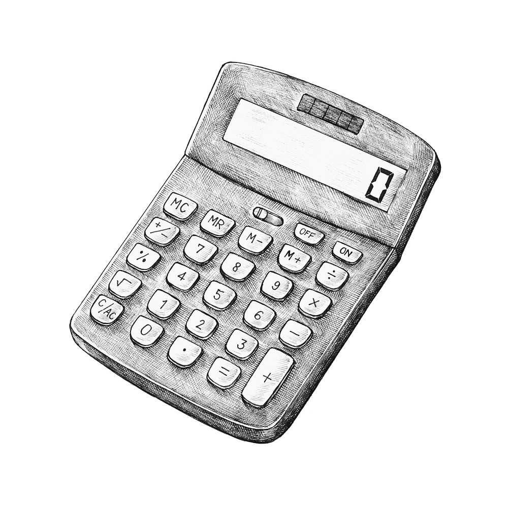 Hand-drawn digital calculator illustration