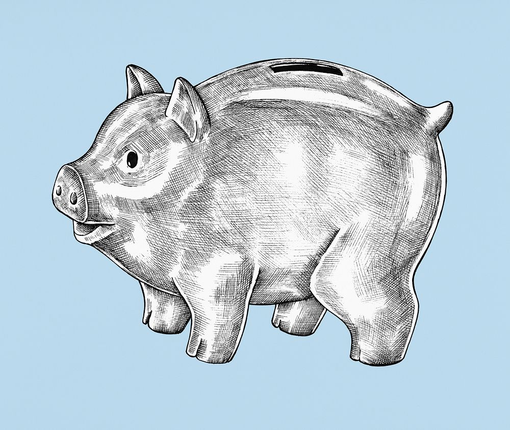 Hand-drawn gray piggy bank illustration