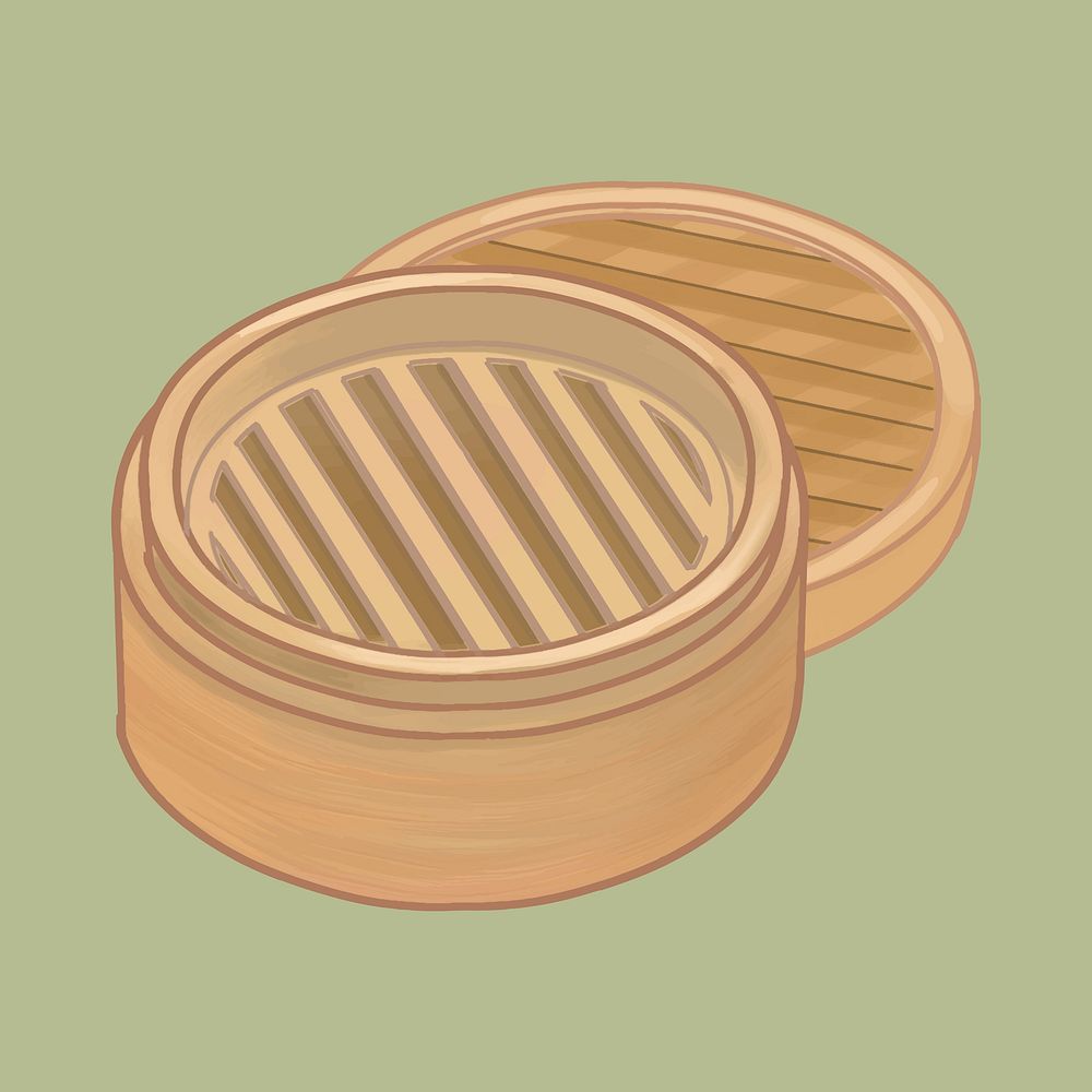 Bamboo steamer with lid illustration