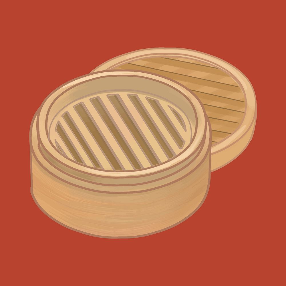 Bamboo steamer with lid illustration