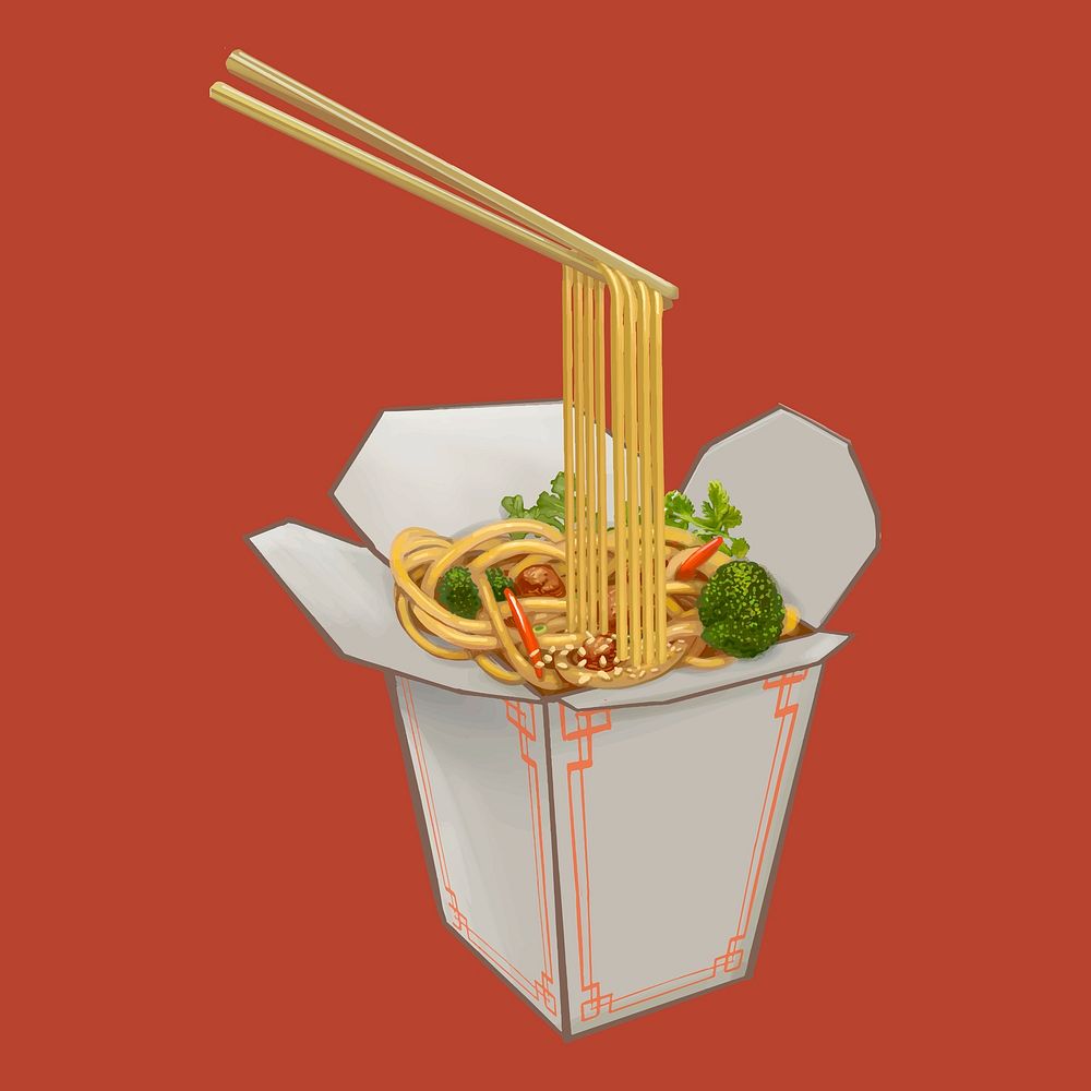 Chow mein in takeawy box illustration