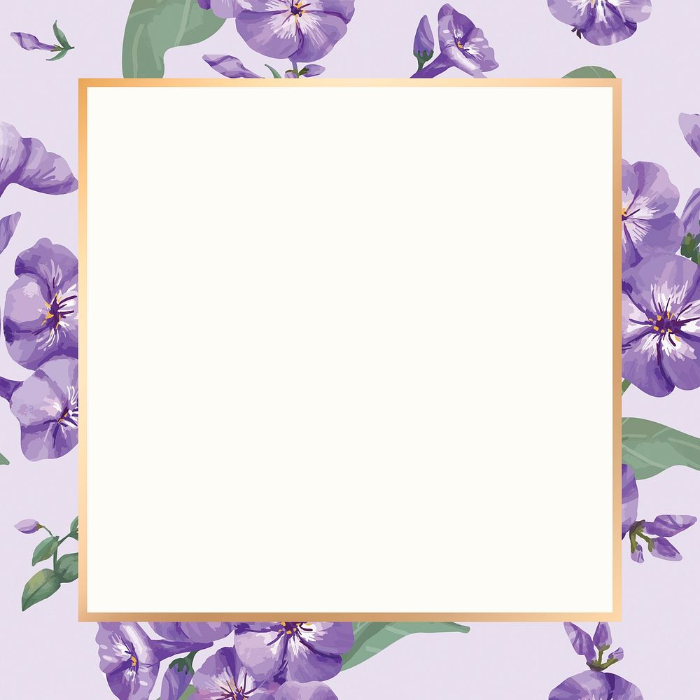 Gold square phlox flower frame design resource