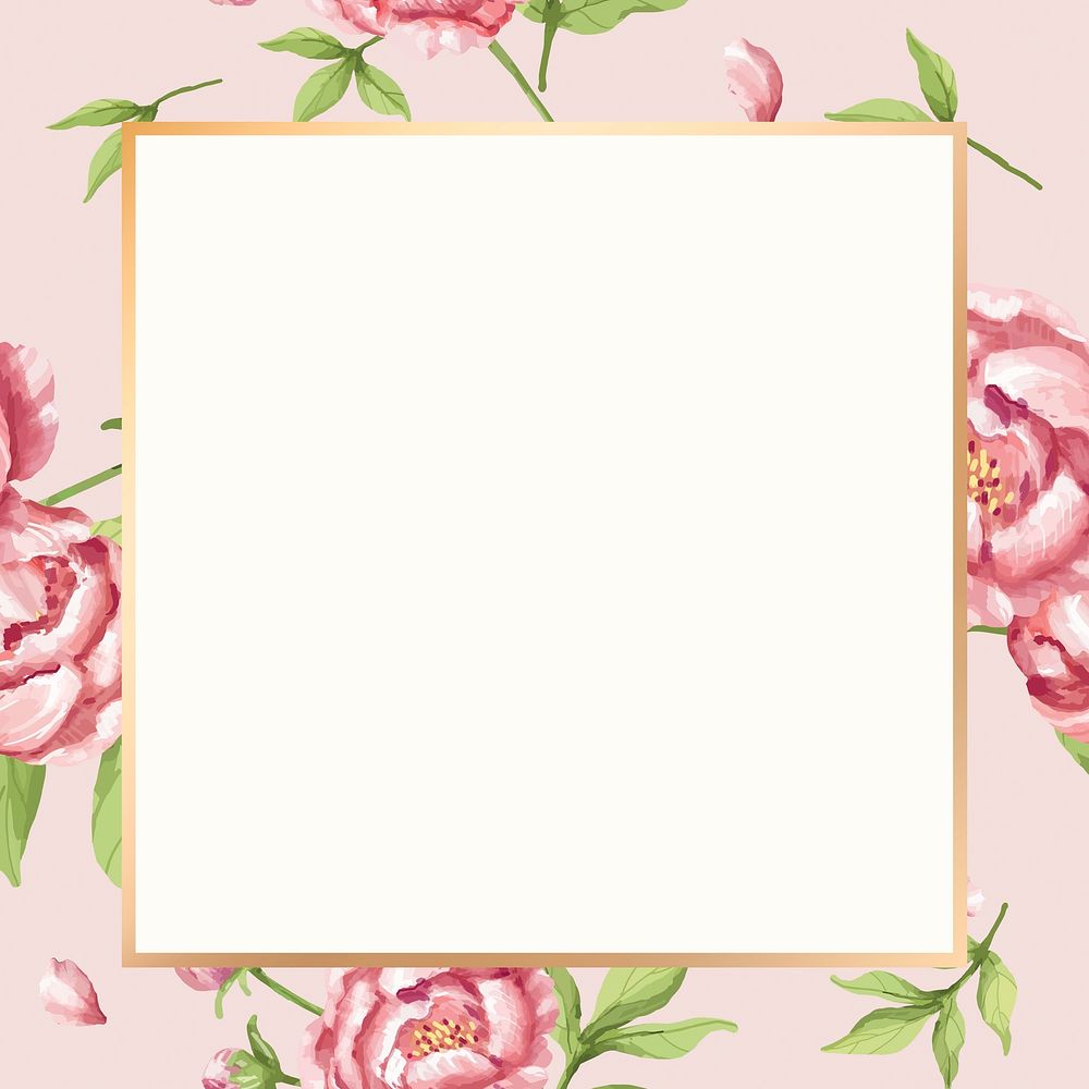 Gold square peony flower frame design resource 