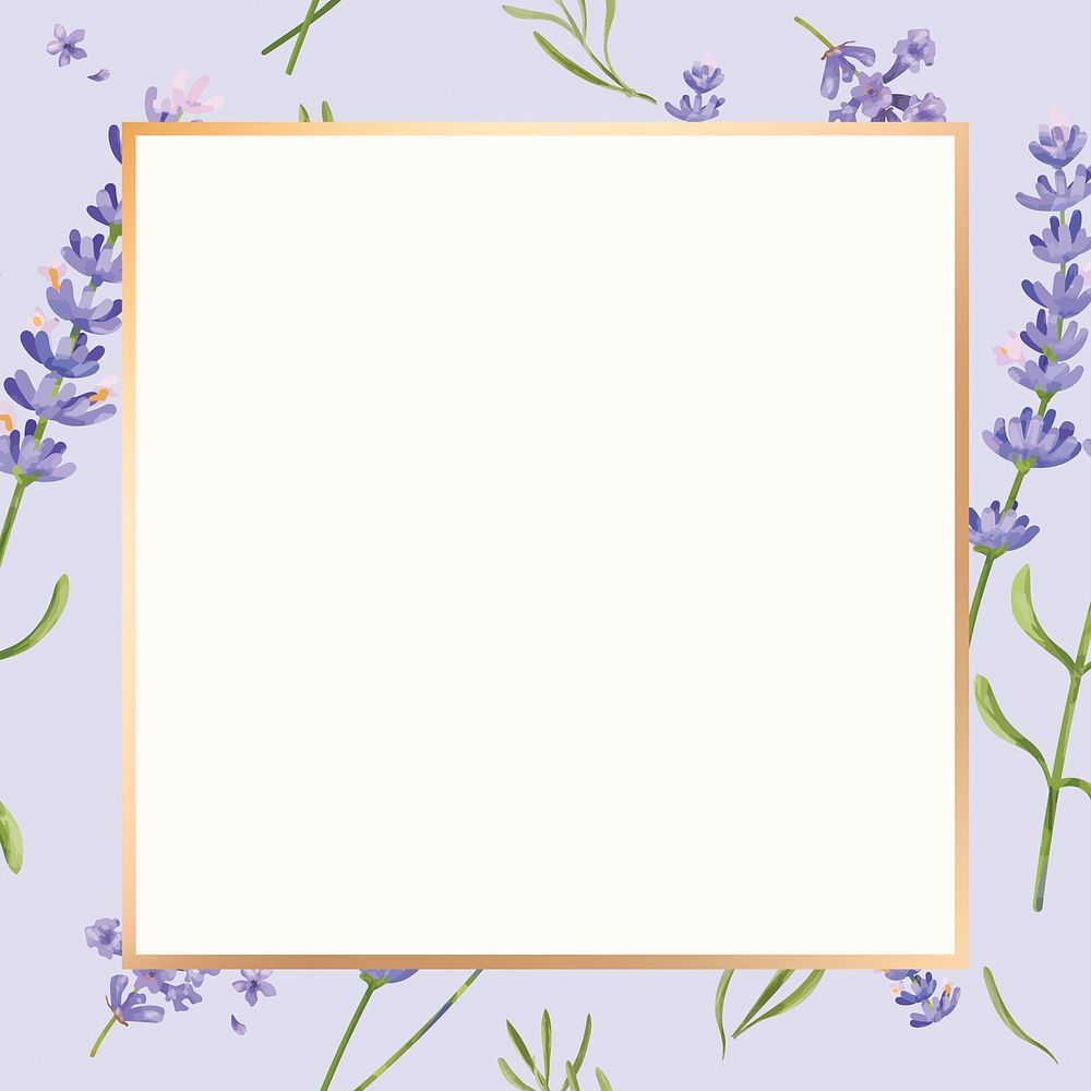 Gold square lavender flower frame design resource 