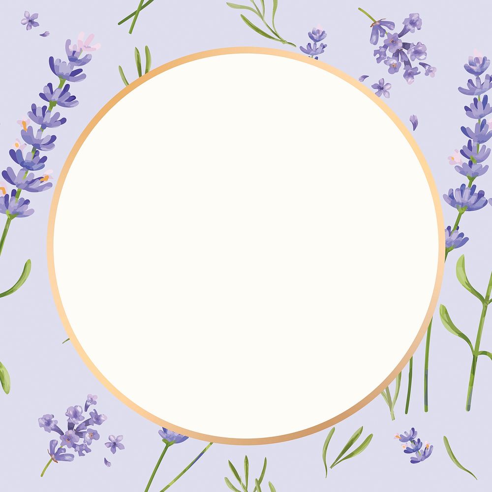 Gold round lavender flower frame design resource