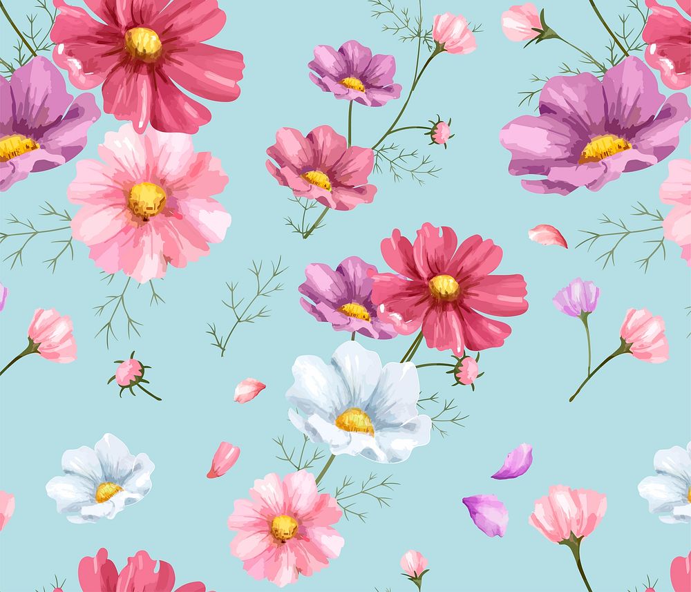 Hand drawn cosmos flower pattern Premium Vector rawpixel