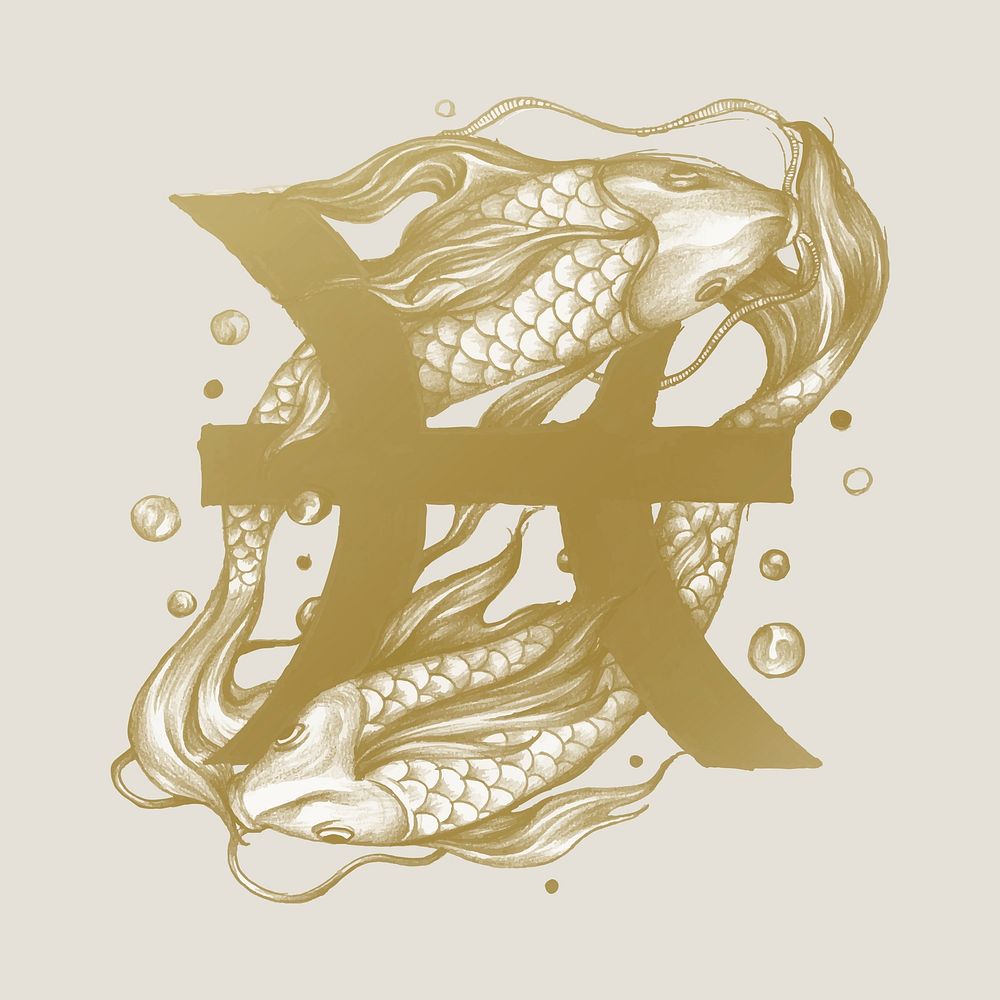 Hand drawn horoscope symbol of Pisces illustration