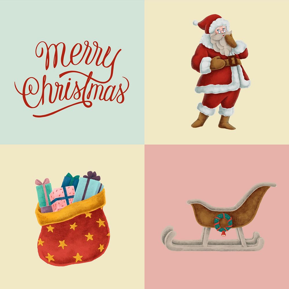 Christmas season illustration psd hand drawn set