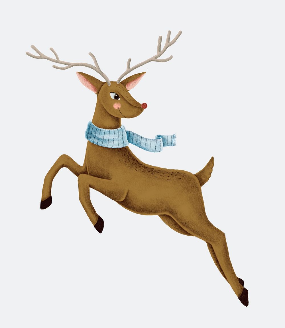 A jumping red nose reindeer illustration
