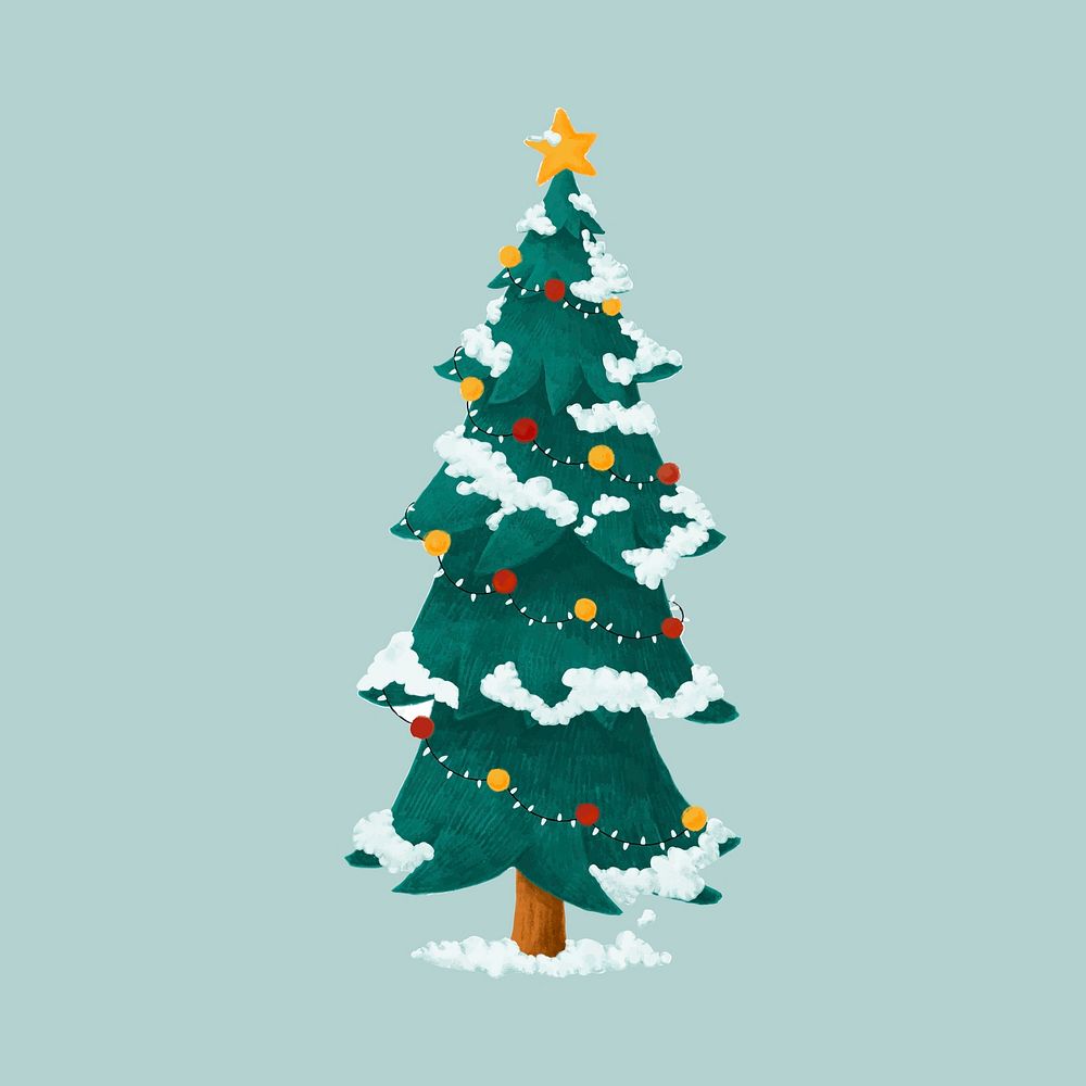 Hand drawn decorated Christmas tree illustration