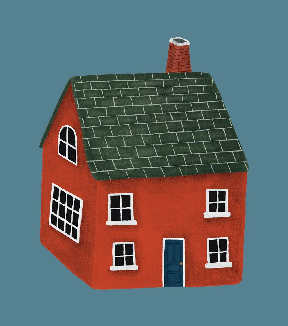 Hand-drawn red house with a green roof