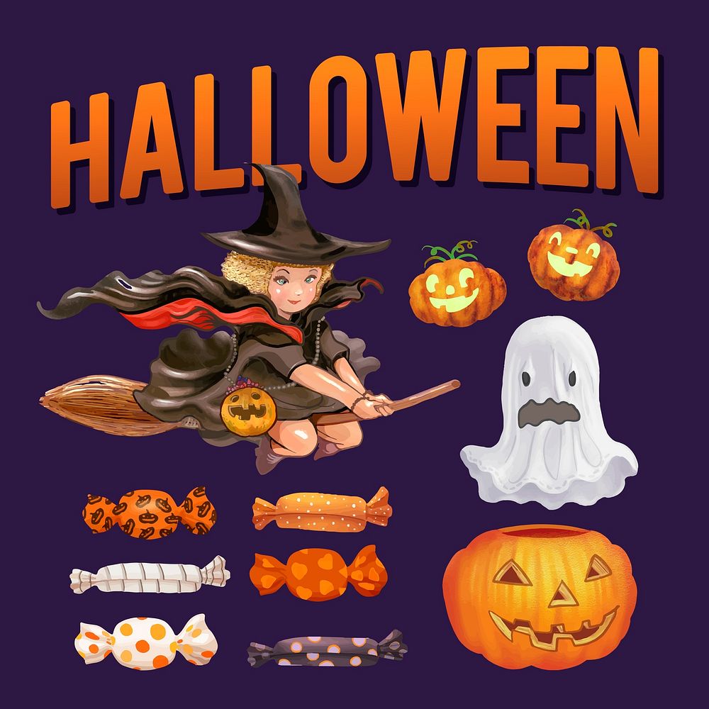 Halloween themed vector illustration set