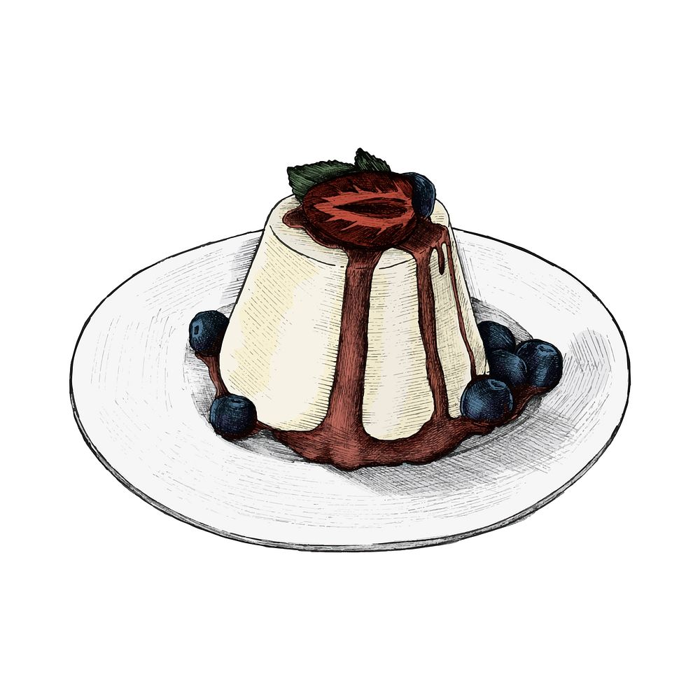 Illustration of a panacotta with berries
