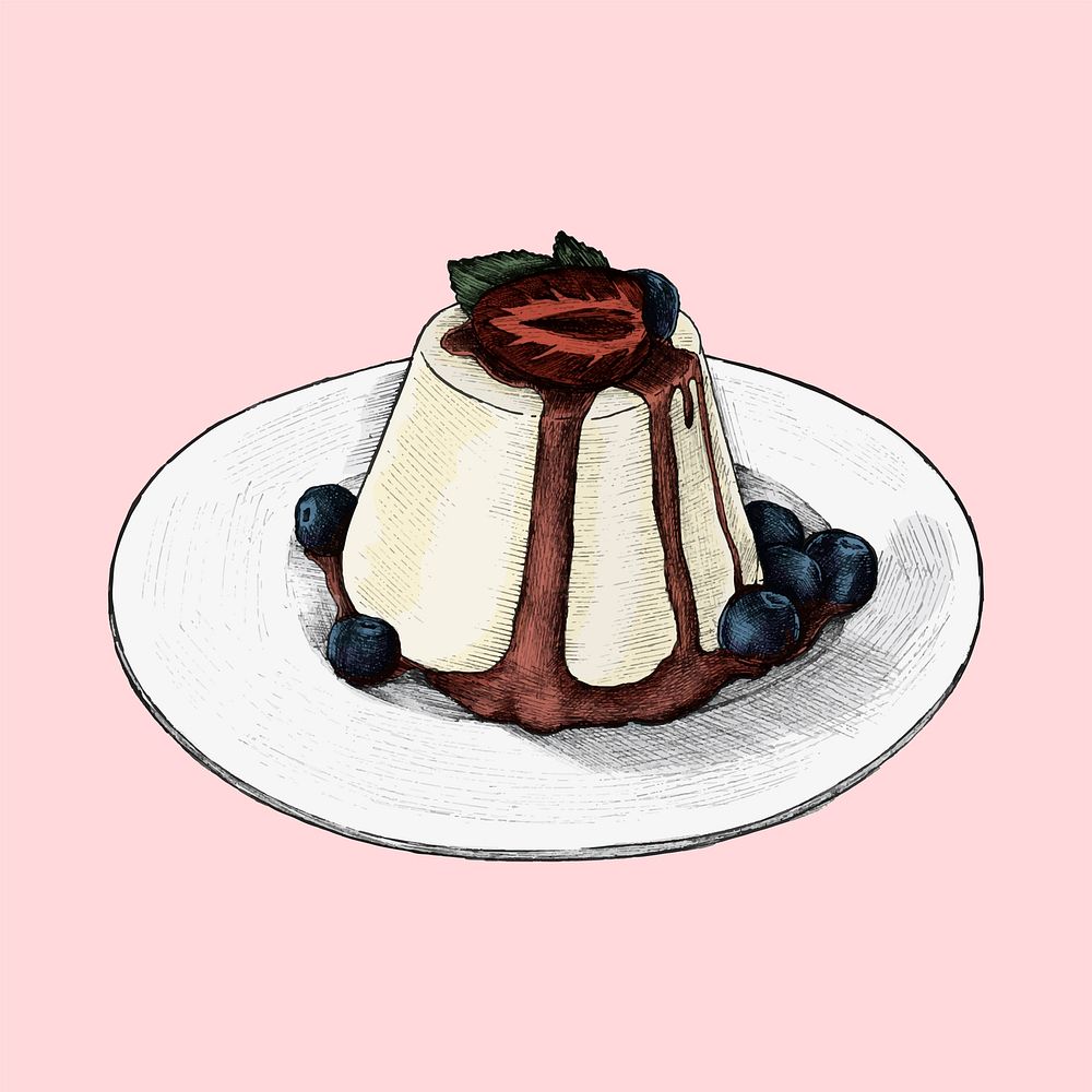 Illustration of a panacotta with berries