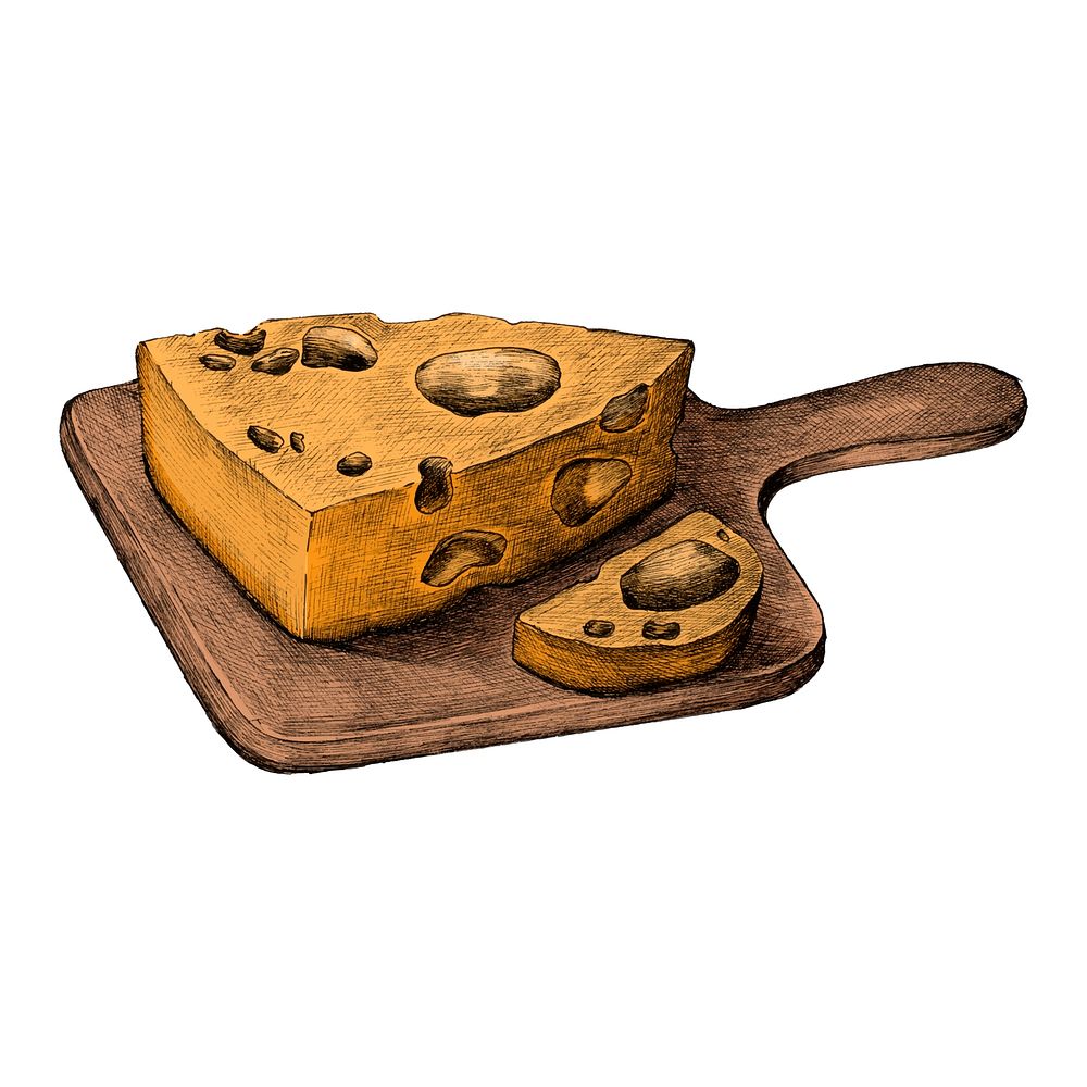 Illustration of cheese on a cutting board