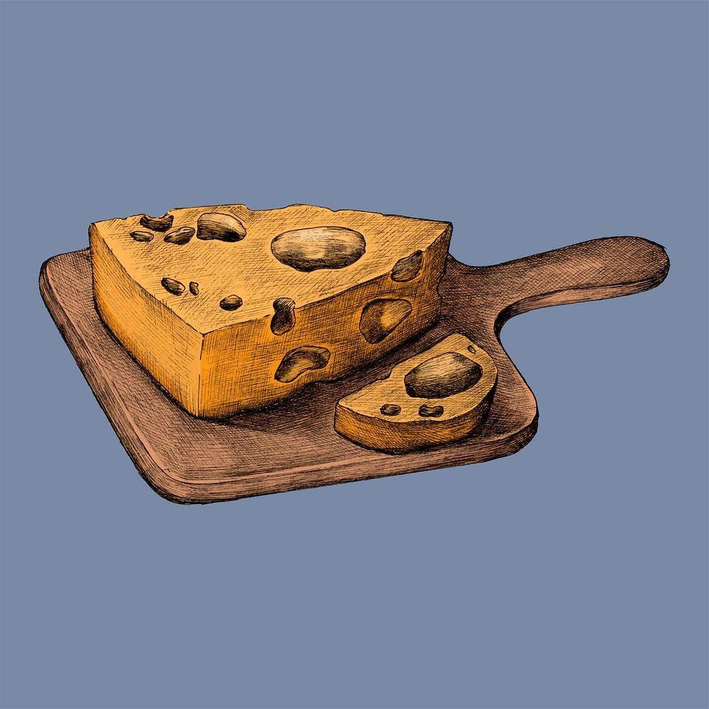 Illustration of cheese on a cutting board