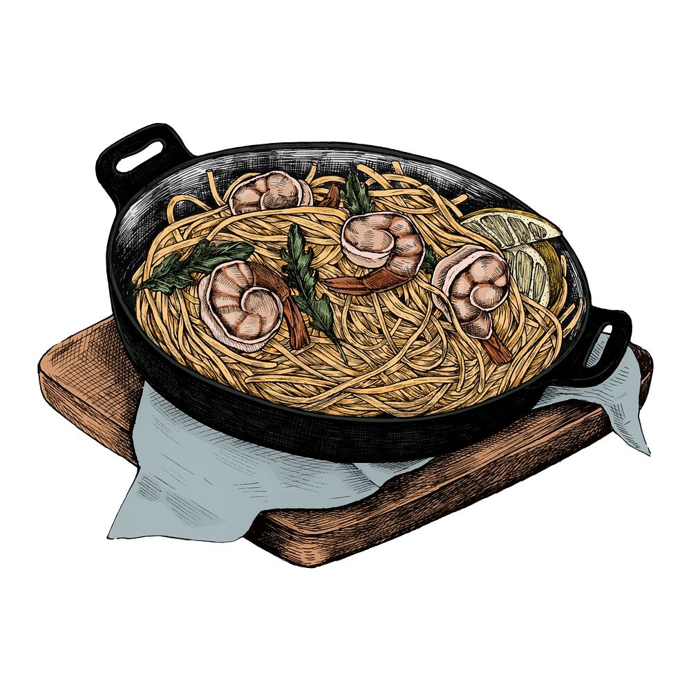 Illustration of a seafood pasta
