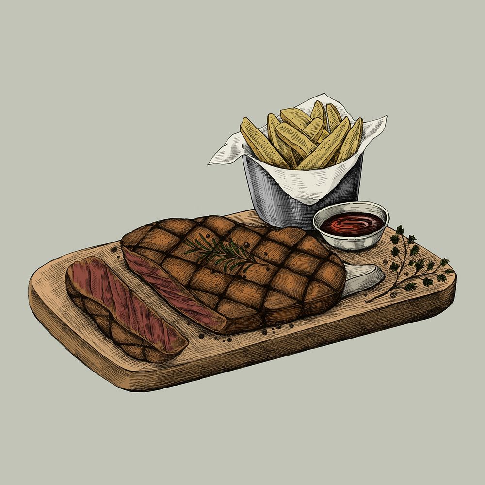 Illustration of a steak dinner