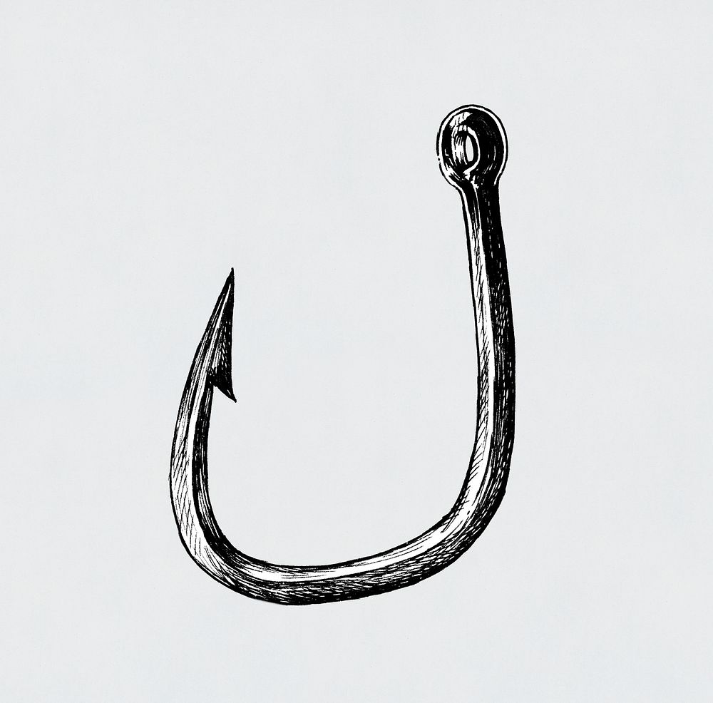 Hand drawn fish hook isolated