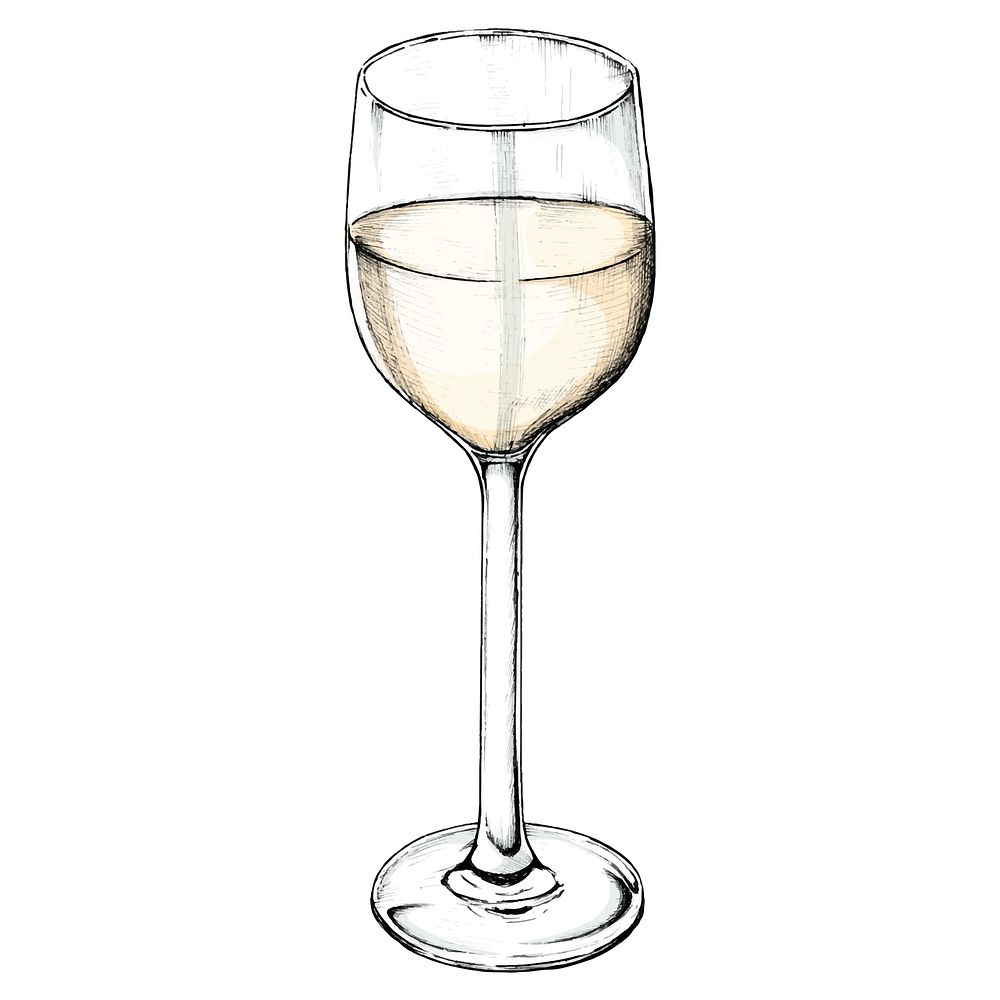 Hand drawn white wine glass