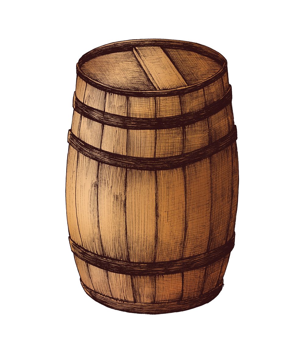 Hand-drawn wooden barrel