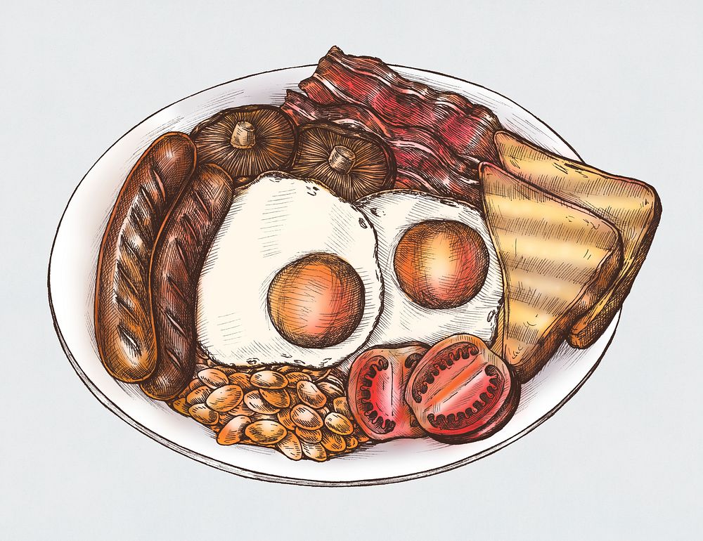 Hand-drawn American breakfast set