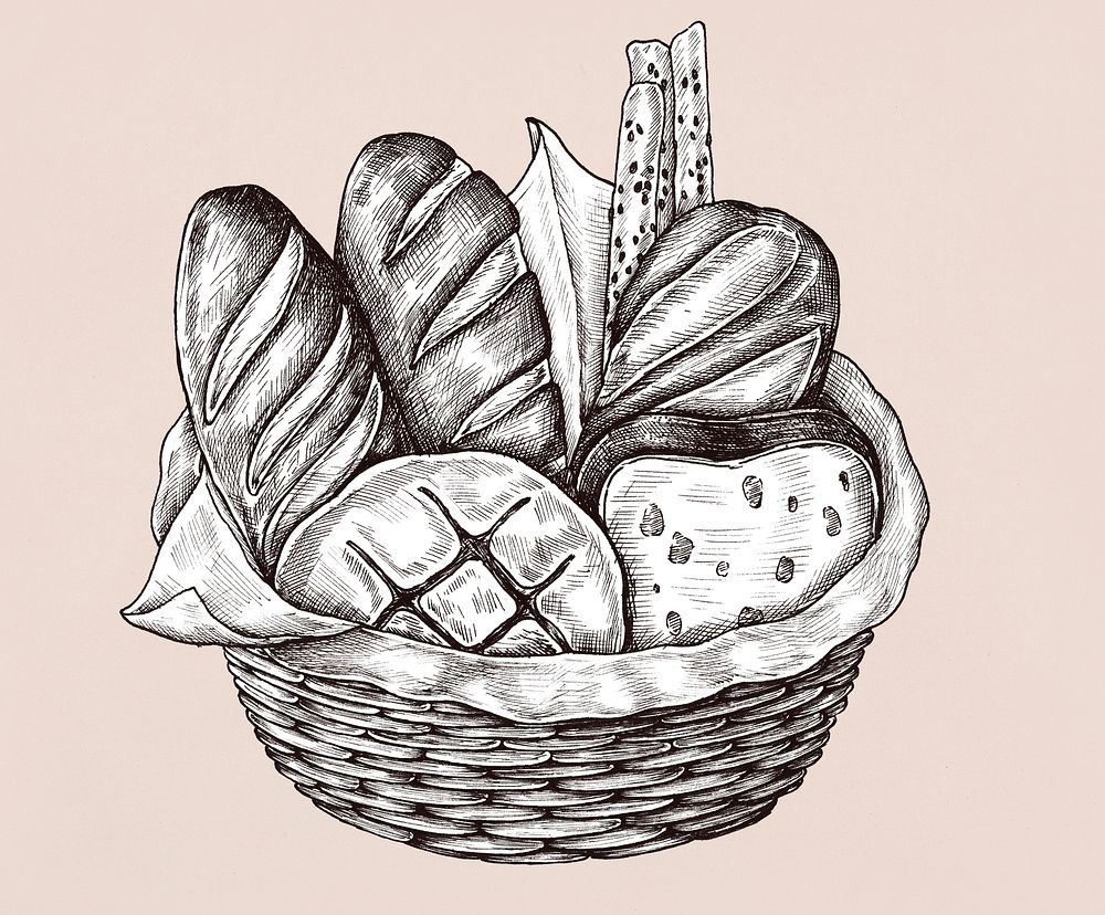 Hand-drawn bread basket isolated
