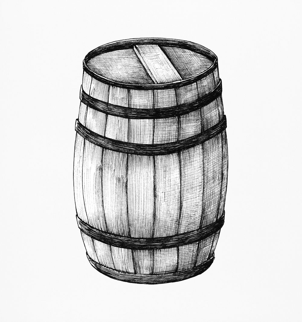 Hand-drawn wooden barrel