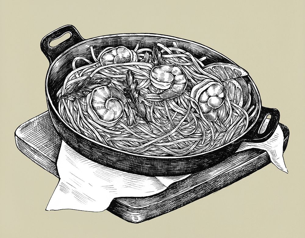 Hand-drawn spaghetti marinara