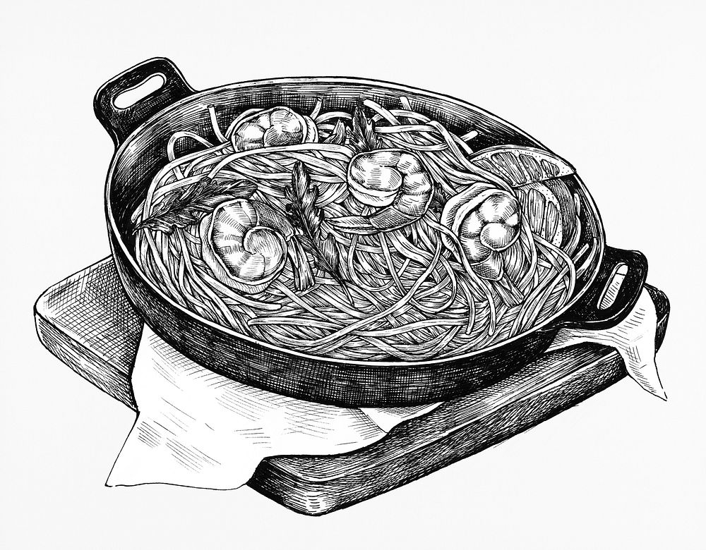Hand-drawn spaghetti marinara