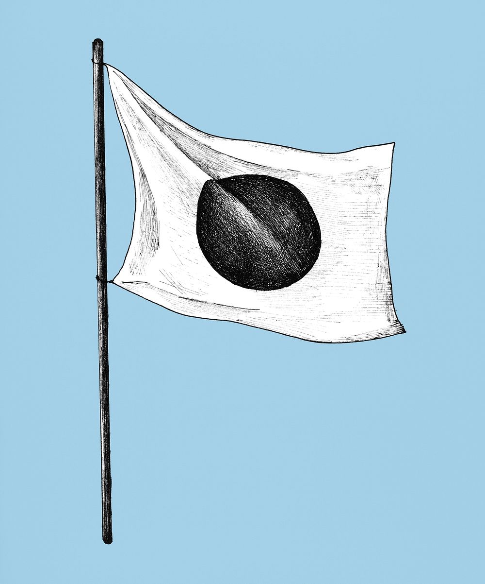 Hand drawn japanese flag with pole