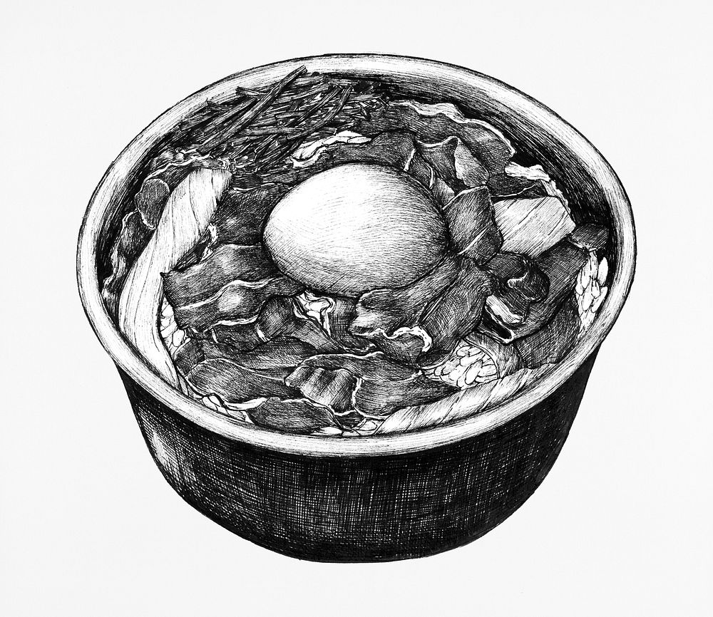 Hand drawn gyudon Japanese beef bowl