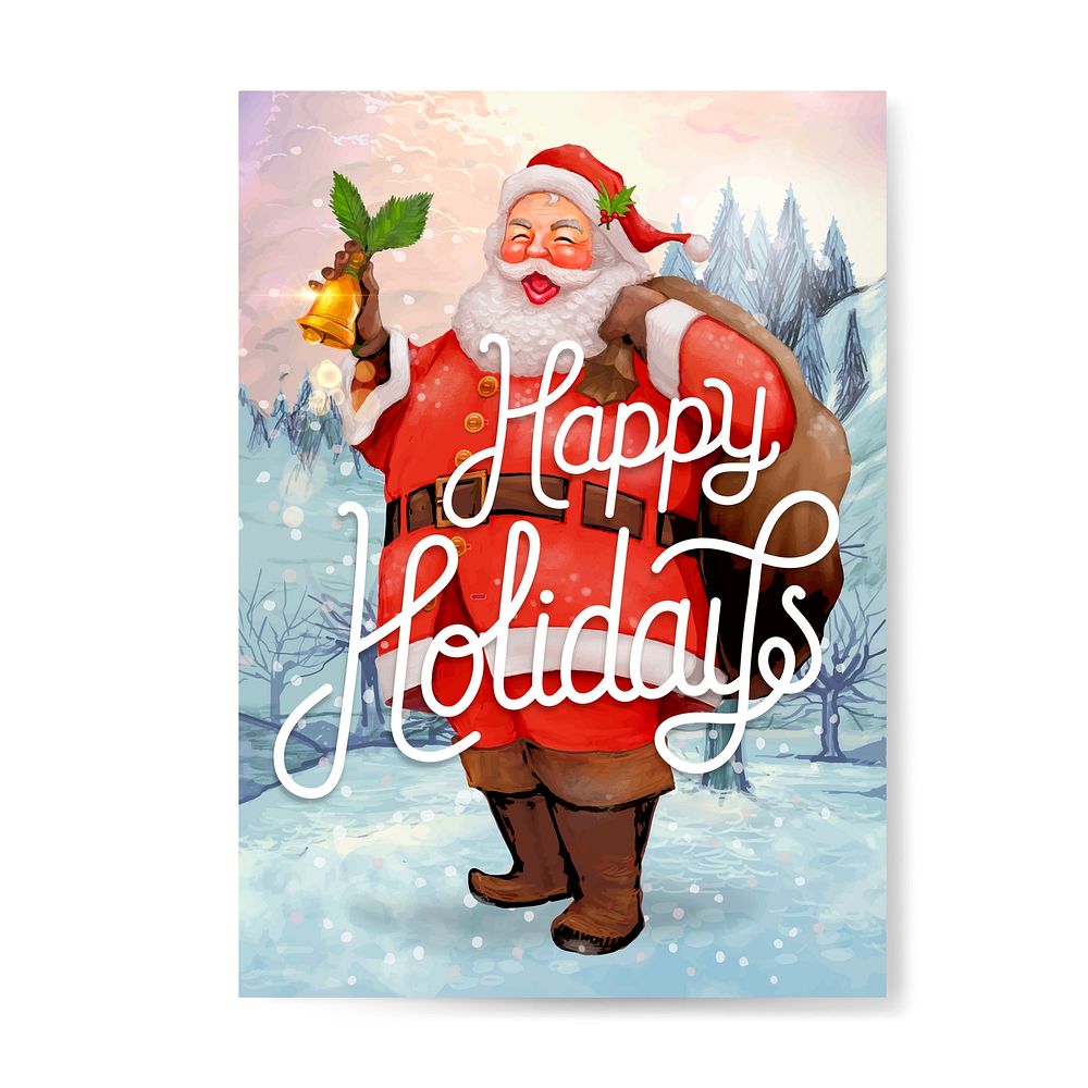 Hand drawn Santa Claus happy holidays greeting card