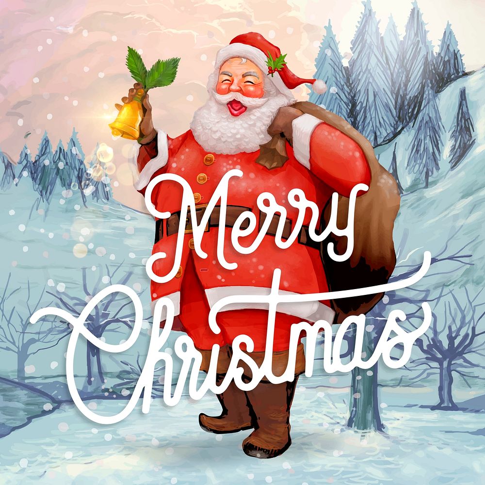 Hand drawn Santa Claus Merry Christmas greeting card