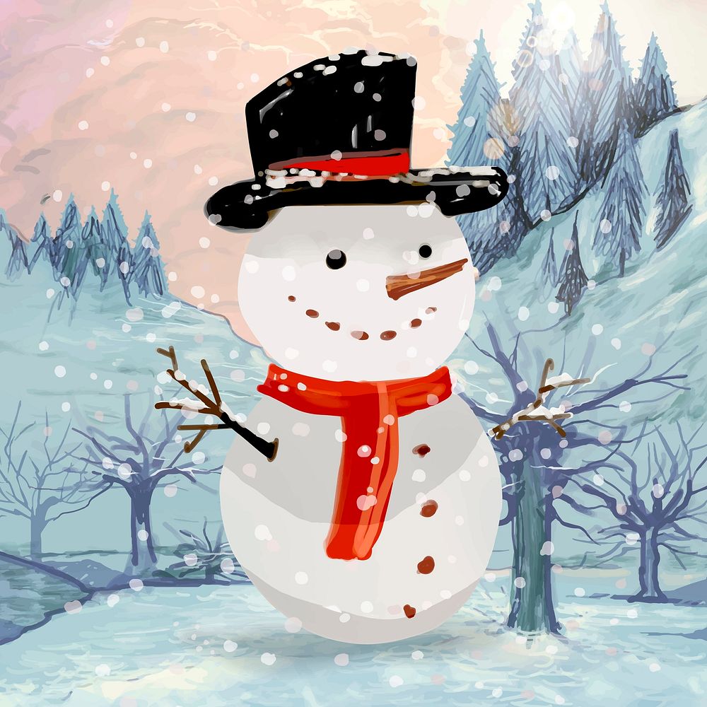 Hand drawn snowman Christmas greeting card