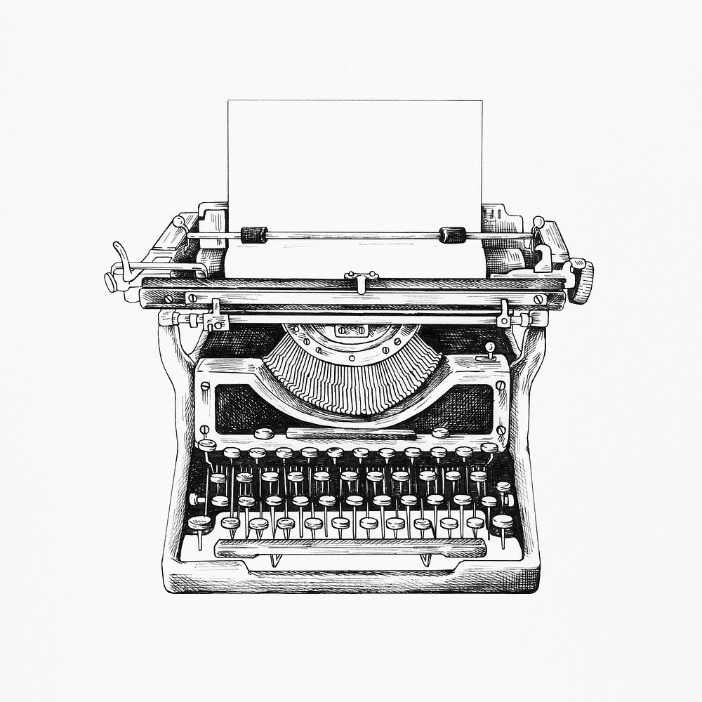 Hand drawn retro typewriter illustration