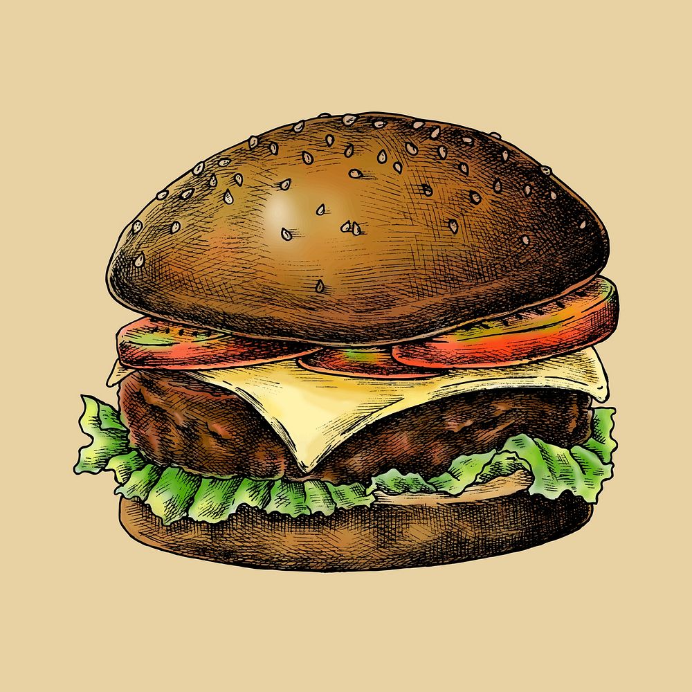 Hand drawn cheese burger vector