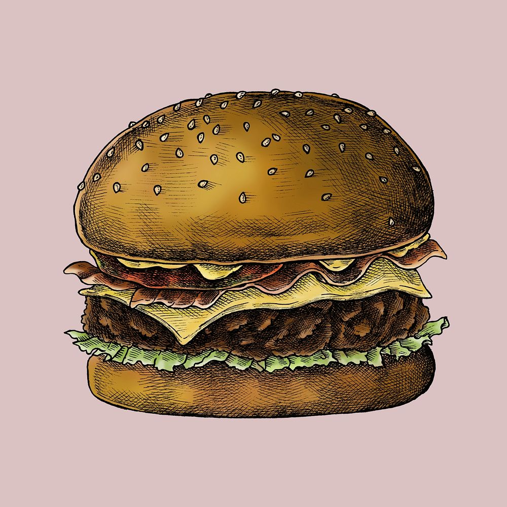 Cheese burger on a pink background illustration
