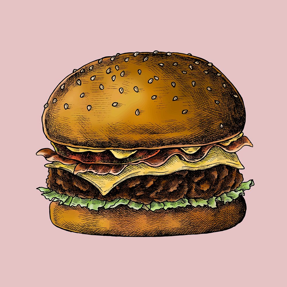 Cheese burger on a pink background vector