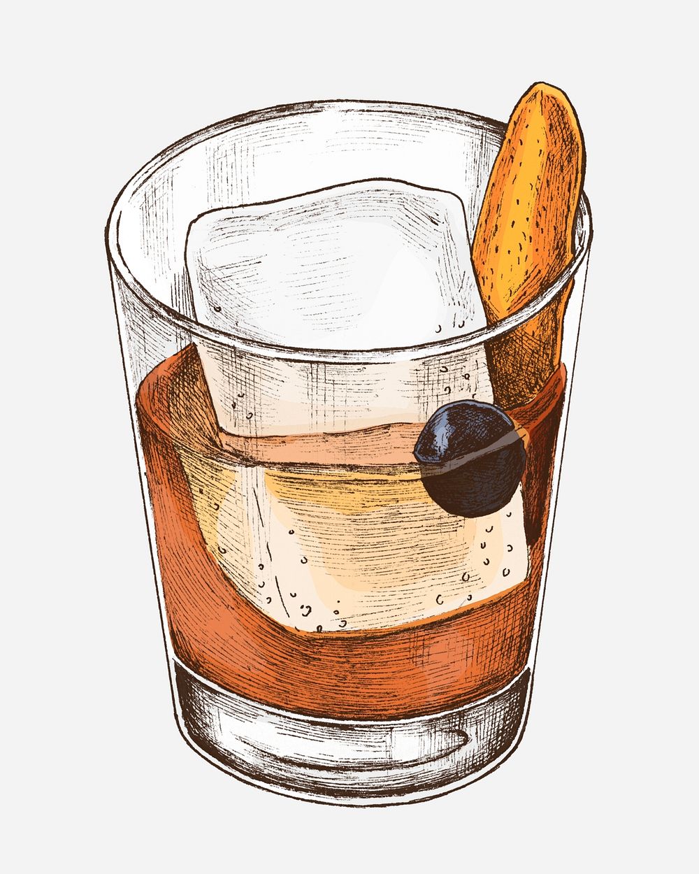 Hand drawn cocktail drink in a glass